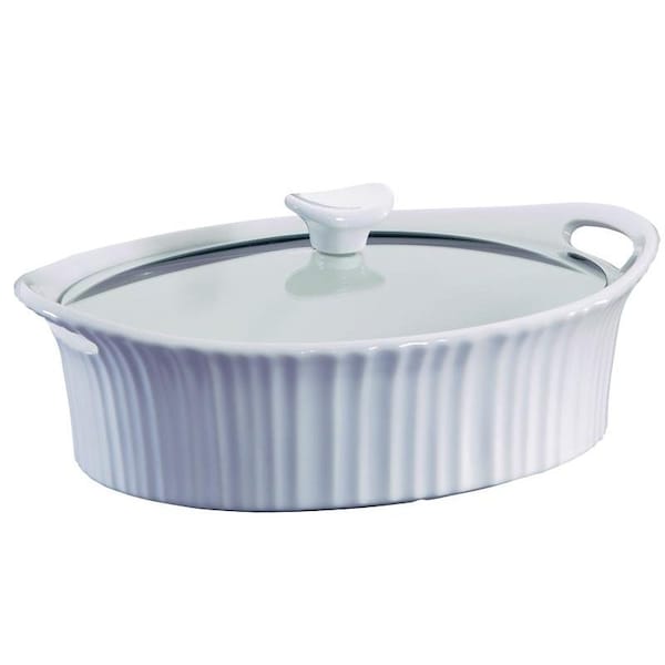 Corningware Casserole Dish with Lid, 25 qt Capacity, Stoneware, French